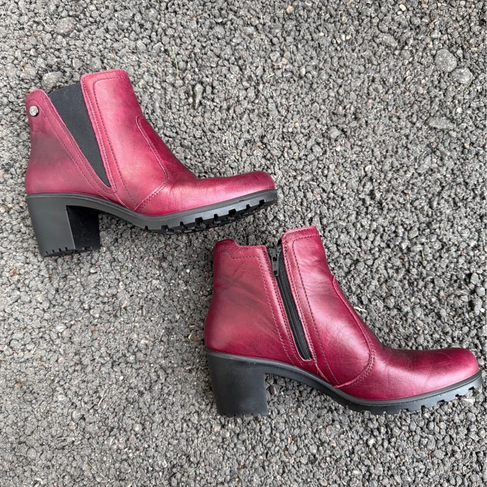 Enval Soft Womens Burgundy Leather Ankle Boots Made‎ in Italy Block Heel Size 37
